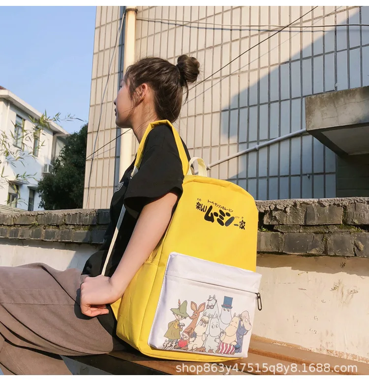 Moomin сумки студенческие ощущения девушка школьный рюкзак Academy ветер холщовый рюкзак, школьные сумки Moomin сумки