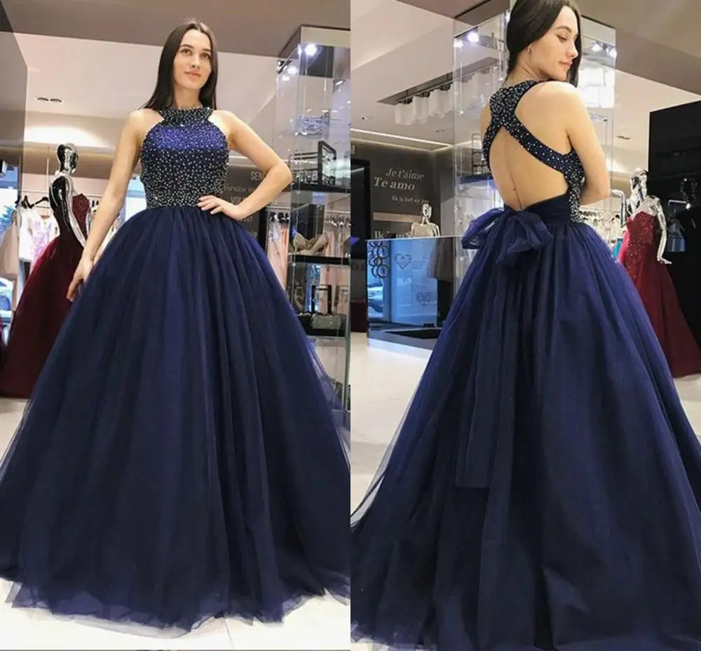 

Fashion Dark Navy Blue Arabic Evening Prom Dresses Crystal Beaded Plus Size Formal Party Gowns Dubai vestidos de festa