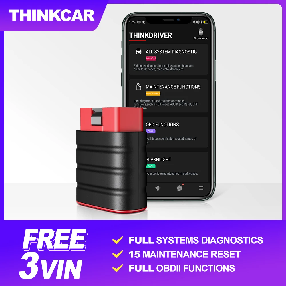 US $49.22 Thinkcar Thinkdriver Diagnostic Scanner For Car 15 Service Function Obd2 Car Scanner Obd 2 Bluetooth Code Reader For Ios Android