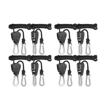 

4 Pairs 1/8 Inch Adjustable Heavy Duty Rope Hanger - Reinforced Metal Internal Gears Ratchets, Loose-Proof Design, 8-Ft Long & 1
