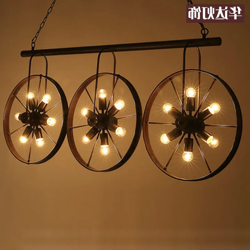 

Loft Retro Restaurant Bar American Country Iron Industrial Wind Bicycle Tire Chandelier lustre pendente