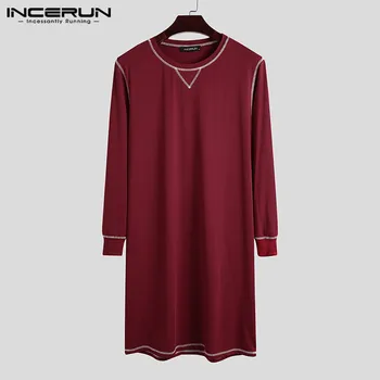 

INCERUN Men Robes Sleepwear Long Sleeve Round Neck Soft Solid Leisure Homewear Nightgown Cozy Mens Bathrobes Dressing Gown S-5XL