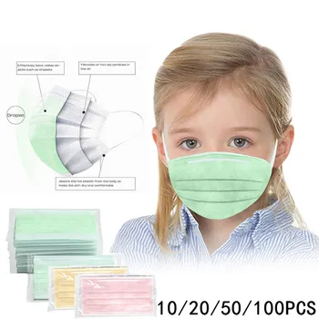 

10/20/50/100PC Disposable Individual Package Cartoon Face Protect For Children 3-Layer Dustproof Face Shield Mascherina 3Colors