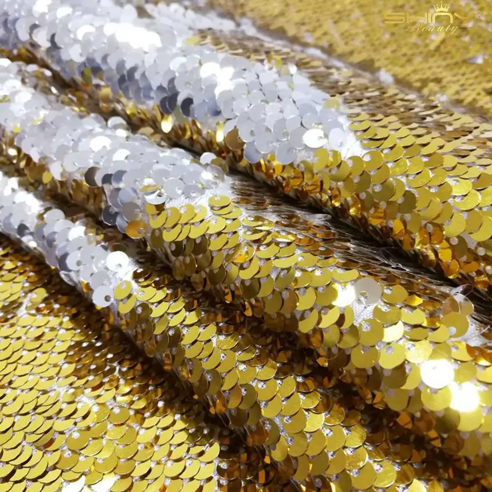 Gold to Silver 92x125cm Sequin Fabric Reversible Black Flipping Sequin Fabric 1 Yard DIY Handmade Material-M191009 - Цвет: Gold to Silver