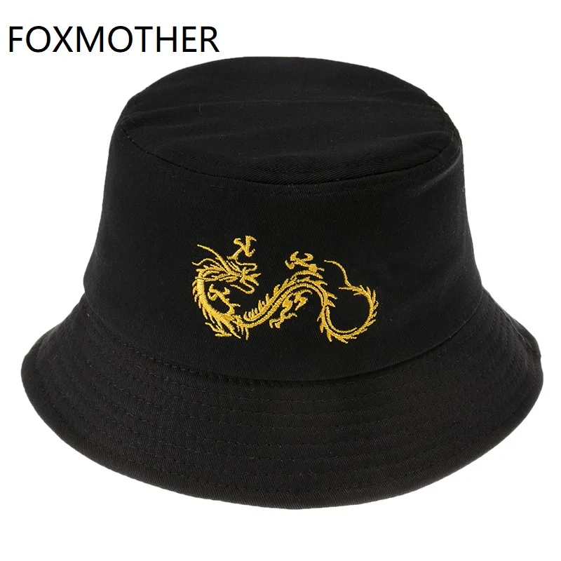 Панама FOXMOTHER мужская с вышивкой модная в стиле панк чёрная для рыбаков хип