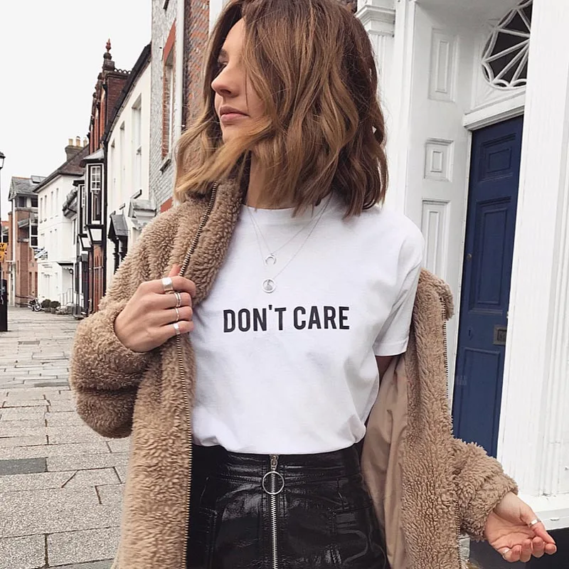 Женская Повседневная футболка Don't care забавная Женский Топ Yong Girl высокое