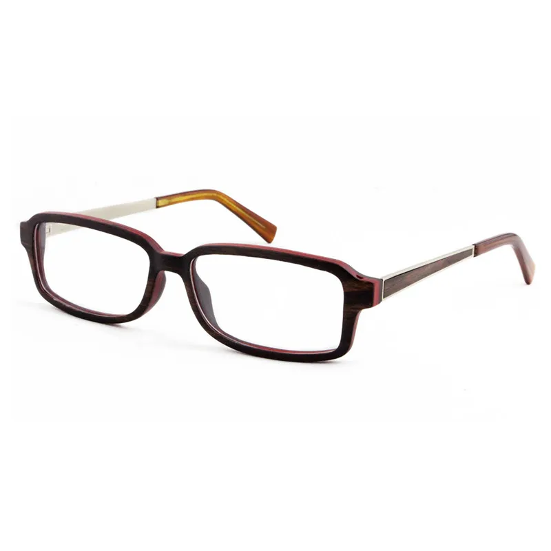 

Dropshipping Black Wood Pattern Metal Eyewear Rectangle Non Prescription Ebony Glasses Frame with Clear Lens for Men