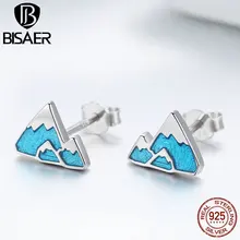 BISAER подлинные 925 пробы серебряные синие эмалированные серьги-гвоздики Айсберг для женщин модные ювелирные изделия Birncos Новинка GXE475