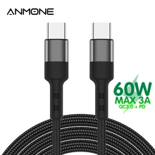 ANMONE USB di Tipo C a USB Tipo C Cavo PD Caricatore 60W USB Cavo C Per Xiaomi Redmi Rapido cavo di carica Per Il Computer Portatile di Alimentazione Tipo C Filo