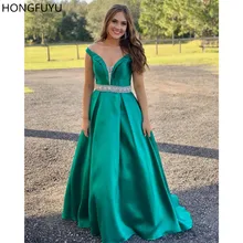 HONGFUYU с плеча длинное вечернее платье для выпускного платья халат de Soiree атласное Бисероплетение А-силуэта праздничные наряды платье для выпускного вечера
