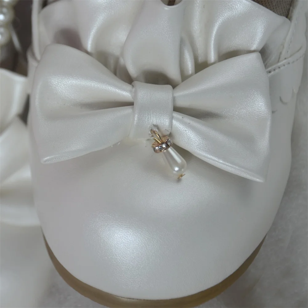 Pearlescent White5CM Аниме клоун Золушка Милая обувь в стиле Лолиты винтажные женские туфли на толстом каблуке средней высоты с бантом и круглым носком туфли принцессы Мэри Джейн - Цвет: Pearlescent White5CM