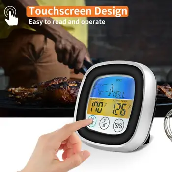

Touch Screen Food Cooking Wireless Meat Thermometer Digital BBQ Grill Temperature Meter Probe，a Timer And A Temperature Alarm