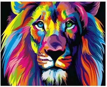 

Paint by Number Kit,DIY Oil Painting Drawing Lion Colourful Canvas with Brushes Decor Decorations Christmas Gifts - Frameless