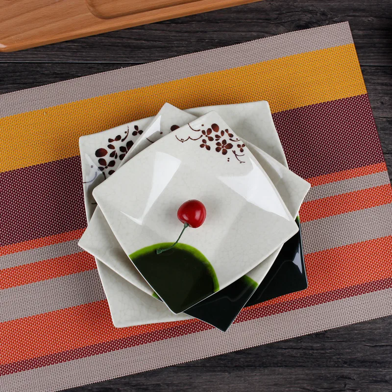 

High Grade Square Plactic Dish Lunch Food Candy Platter Tray Tableware Lotus Leaf Pattern Cake Fruit Snack Plate Chinese Style