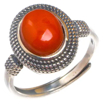 

Natural Nanjiang Red Agate Opening Vintage Handmade 925 Sterling Silver Ring 7.25 D1041