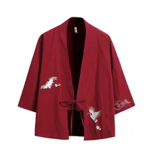 Japanese Style Yukata Coat For Men Spring High Street Loose Embroidery Kimono Coat Vintage Linen Cotton Solid Colour Gown Japanese Style Yukata Coat For Men Spring High Street Loose Embroidery Kimono Coat Vintage Linen Cotton Solid Colour Gown