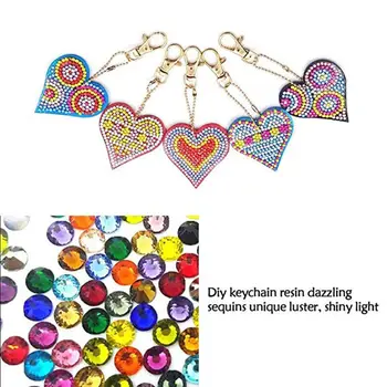 

Full Drill Diamond Painting DIY Heart Pendant 5D Mosaic Keychain Jewelry Making