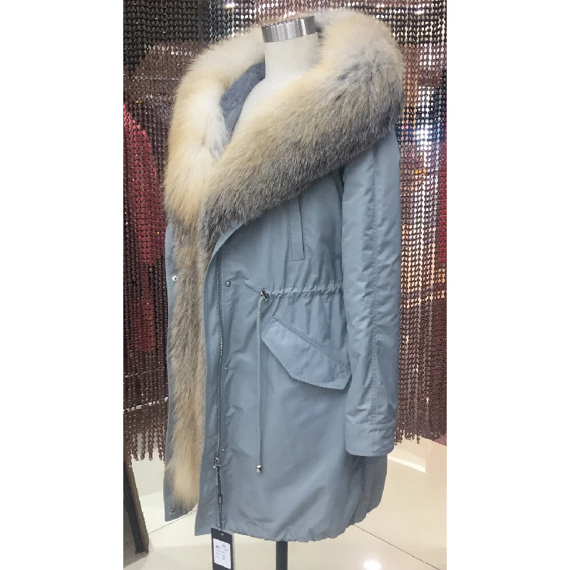 Женская зимняя парка, пальто, куртка, воротник лисы, съемная подкладка из меха кролика, Классическая, 93 см длина, качественная ткань 1-7022