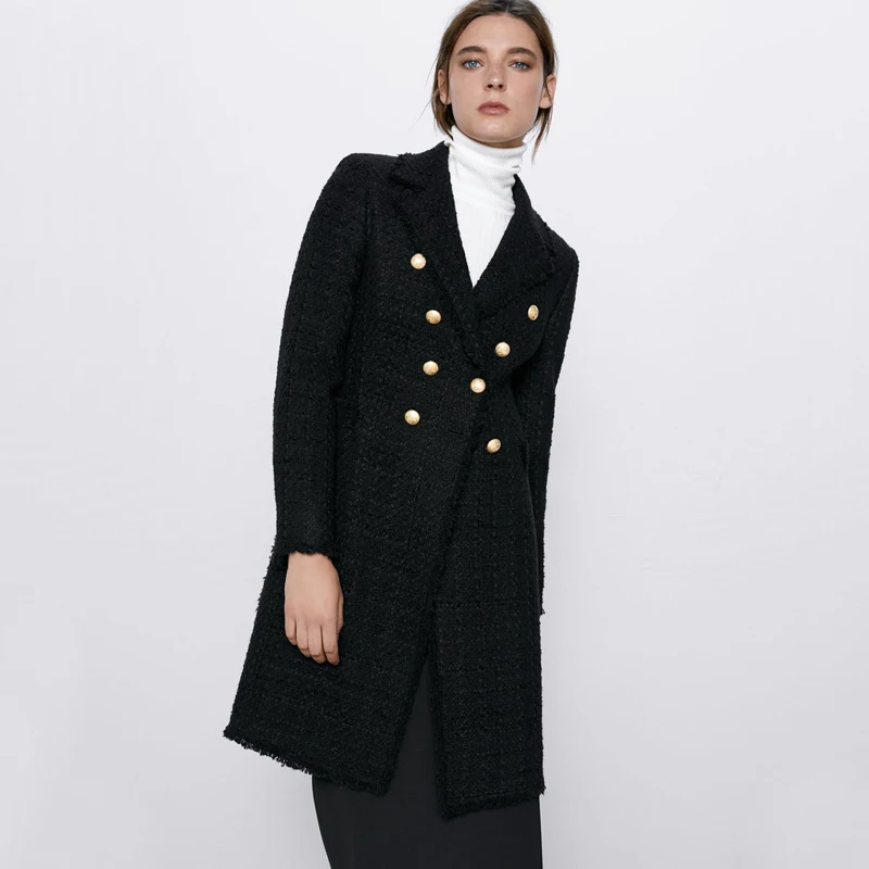 RR твидовые двубортные шерстяные пальто женские модные длинные куртки с отложным воротником женские элегантные тонкие пальто женские Дамские кг
