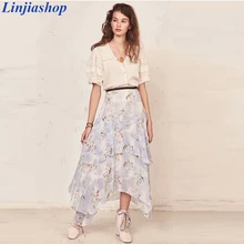 Элегантная плиссированная юбка с подкладкой, на молнии, с оборками, с высокой талией, с большим подолом, loveshackfancy, с принтом, пляжная юбка, Новое поступление