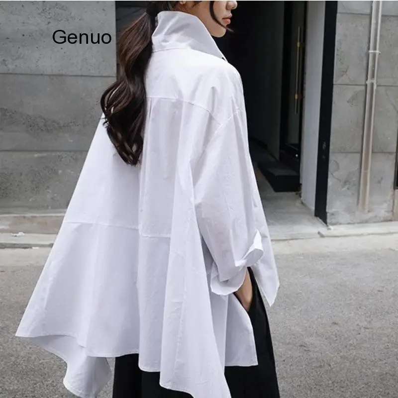 2021-new-spring-autumn-lapel-long-sleeve-white-back-long-loose-big-size-irregular-shirt-women-blouse-fashion-tide-ju847