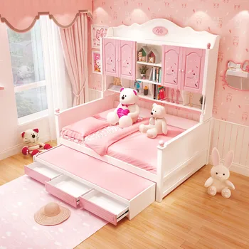

girl princess bed pink single bed multifunctional wardrobe bed combination