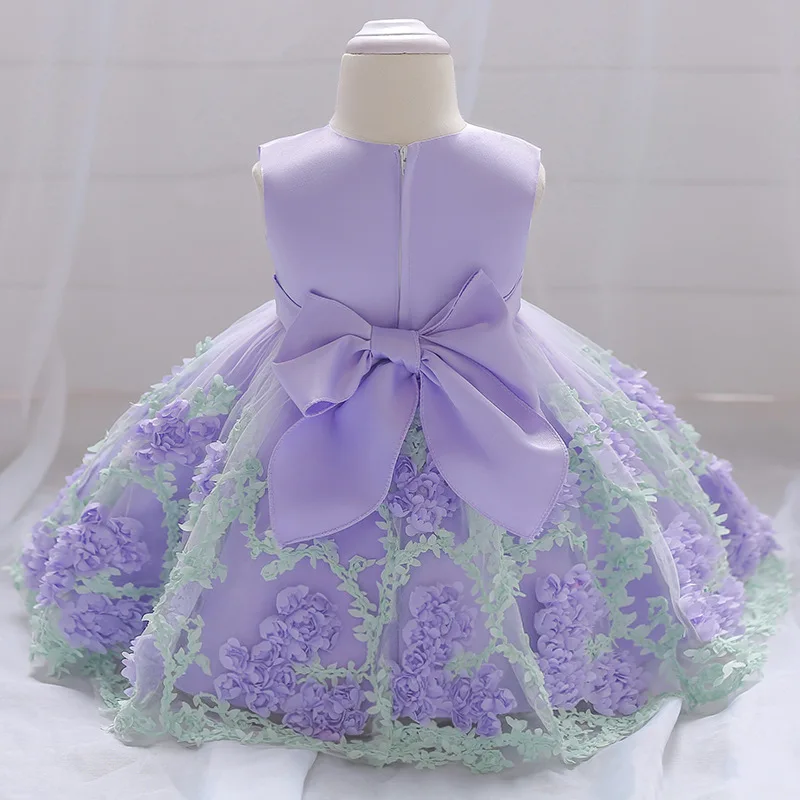 Зимнее платье для маленьких девочек; кружевное платье принцессы для маленьких девочек; 1 год; платье на день рождения; платье на крестины для новорожденных; свадебные платья; vestido - Цвет: Purple