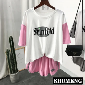 

Sports Suit Female Summer Two-Piece Shorts Set Simple Students Loose Short-Sleeved Cotton T-shirt + Shorts Student Running Set