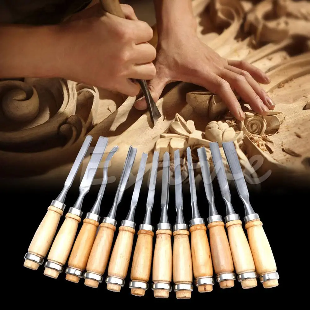 Kit De 12 Outils De Sculpture Sur Bois - Ciseaux, Gouges, Burins En Acier Trempé - Avec étui De Transport Enroulable - 3