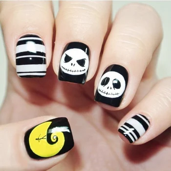 

New 24 pieces Halloween Skull Cool Style 3D Acrylic Classical Plastic Art Fake false Sticker Nail Tips Free Glue Gel [N3072]