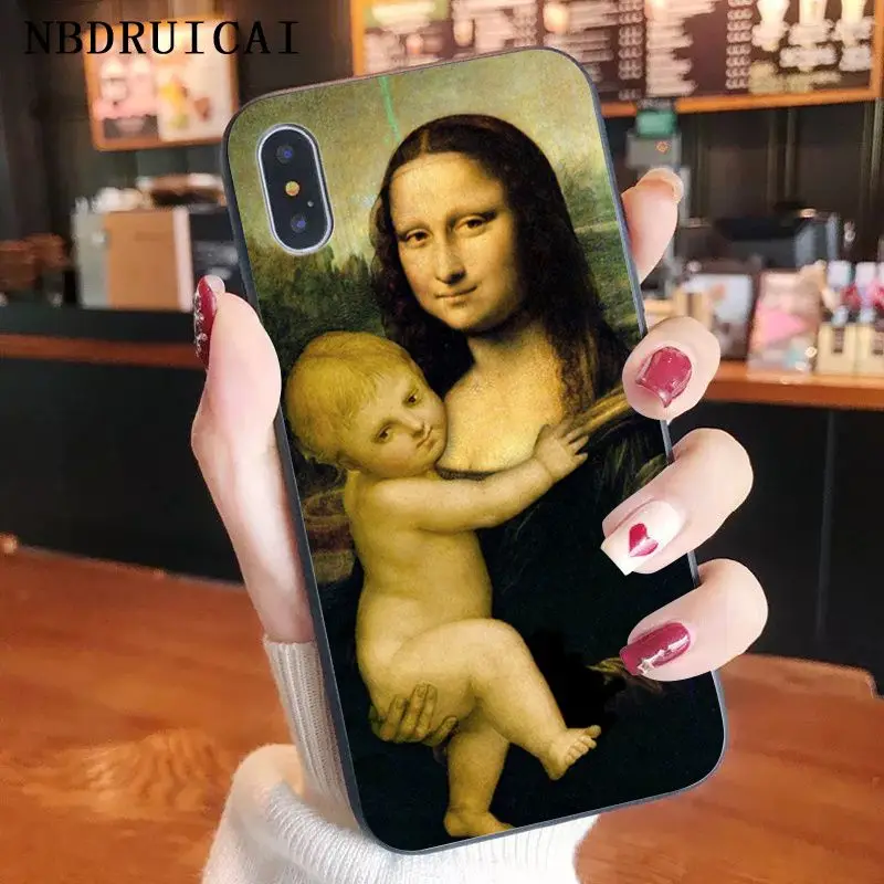 Fun5S Funny Cartoon Phone Case Leonardo da Vinci Mona Lisa Pat Cat