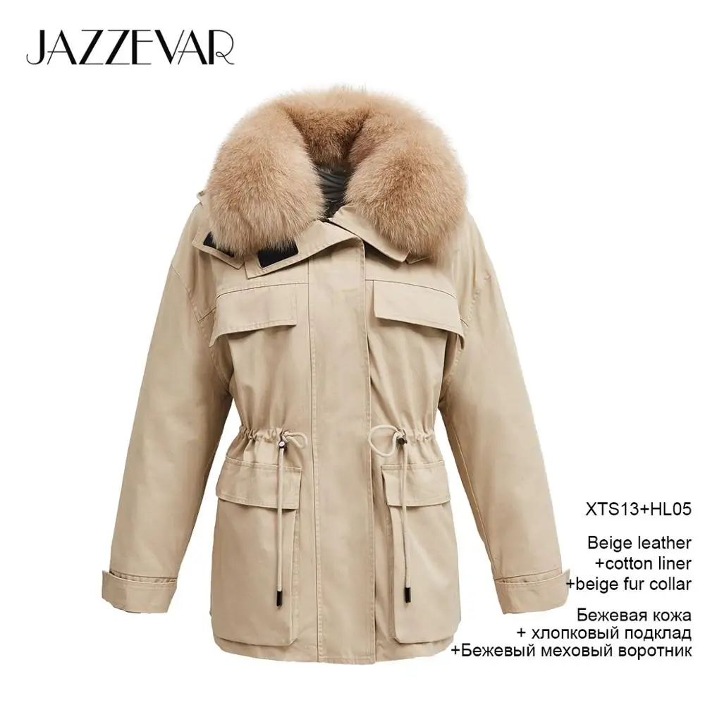beige coat beige fur JAZZEVAR Зимнее новое поступление зимнее женское пальто высокого качества с меховым воротником свободная верхняя одежда модная женская парка K9067 - Цвет: beige coat beige fur