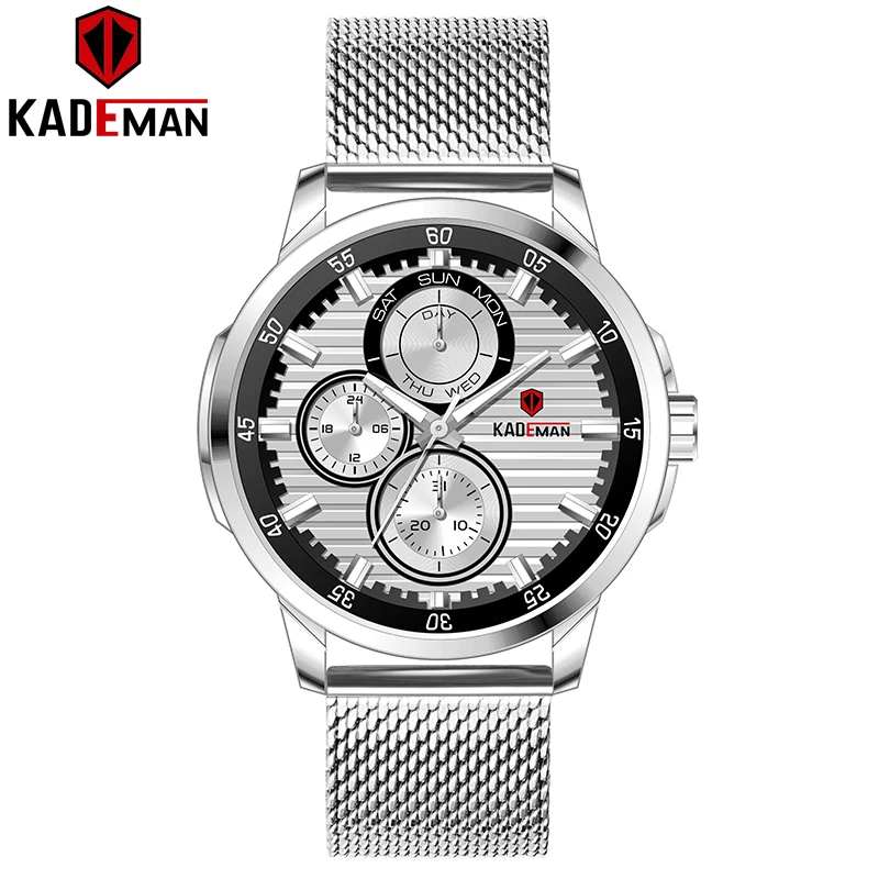 KADEMAN модные мужские часы роскошные маленькие циферблаты полностью стальные спортивные часы Топ бренд водонепроницаемые повседневные деловые мужские наручные часы Relogio - Цвет: 852G-Silver