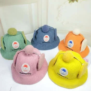 

Children's Hat Autumn and Winter Corduroy Baby Ear Protection Fisherman Hat Korean Warm Children's Thick Hat