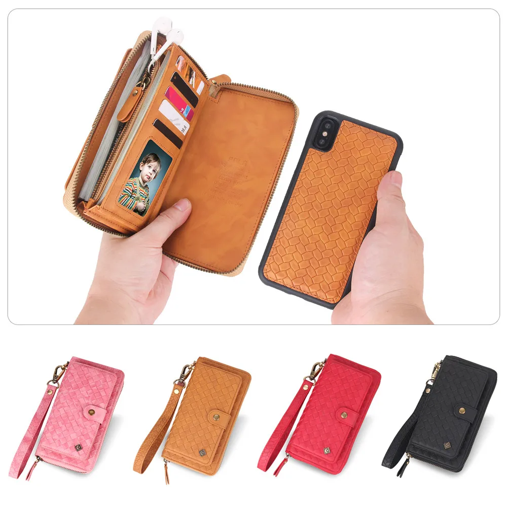 Горячая переплетение PU чехол для телефона со съемным магнитом задняя крышка