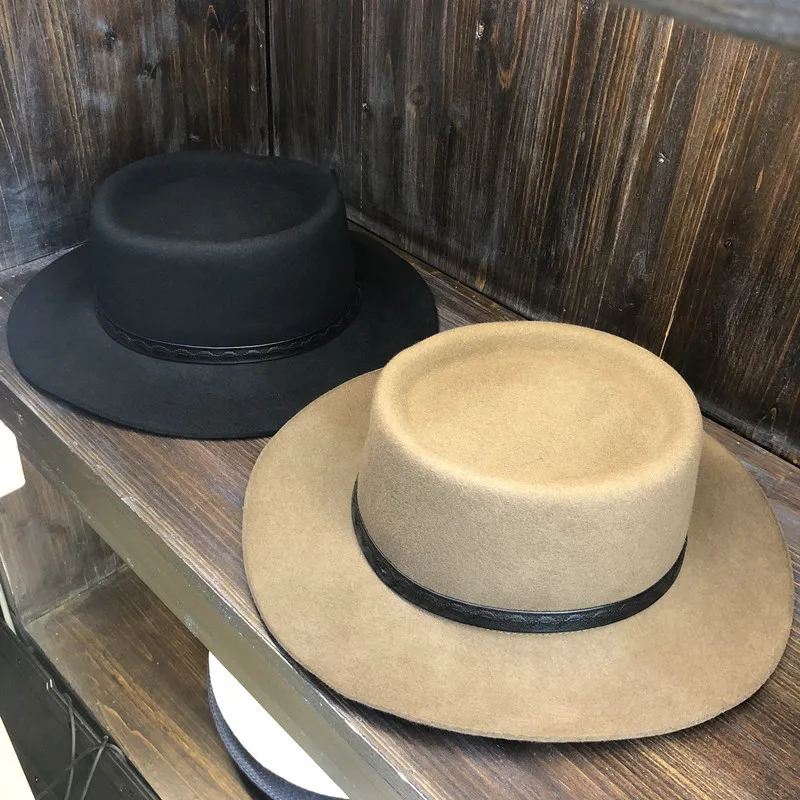 01911-HQ-FW067016A однотонная шерстяная лента PU Шляпа Fedora Мужская и женская панама джазовая, шляпа