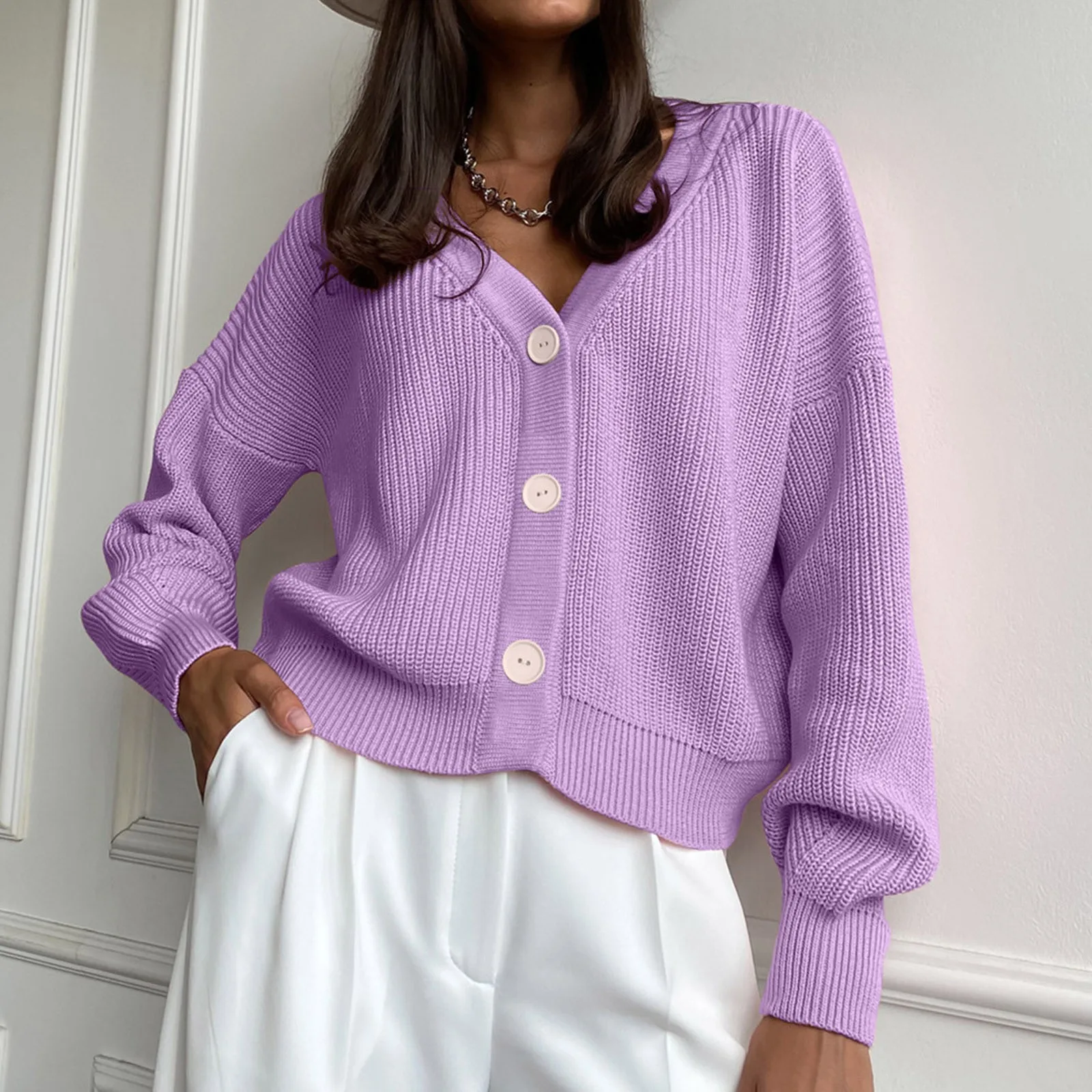 Women's Long Sleeve Solid Color Cardigan Sweaters Female Autumn Wintere Single Breasted Knitted Sweater Top Elegant Knit Outwear 1