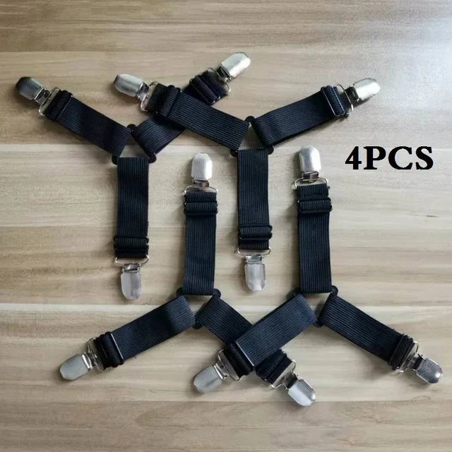 Grippers Suspender Cord Hook Loop Clasps Adjustable Elastic Mattress Cover Adjustable Bed Sheet Fasteners Straps Y15-black-4psc
