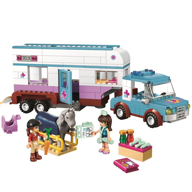 

10561 Friends Series Horse Vet Trailer Car Model Building Block Bricks Compatible with Legoinglys Friends 41125 for Gifts