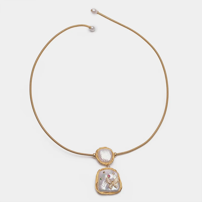 Модное жемчужное ожерелье с геометрическим дизайном бабочки Amorita