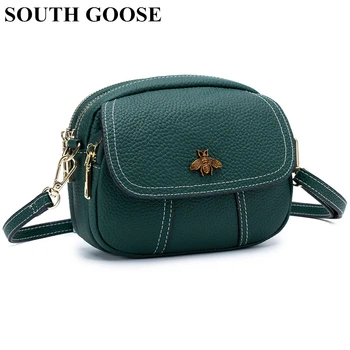 

2020 Genuine Leather Flap Bag Women Messenger Bag Small Shoulder Bag Three-layer Zipper Pocket Phone Bag Female Crossbody Bag