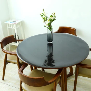 

1.6mm PVC Tablecloth Waterproof Tasteless Black Matte Round Table Cloths Opaque Oil-proof PVC Table Cover Mat Protect the Desk