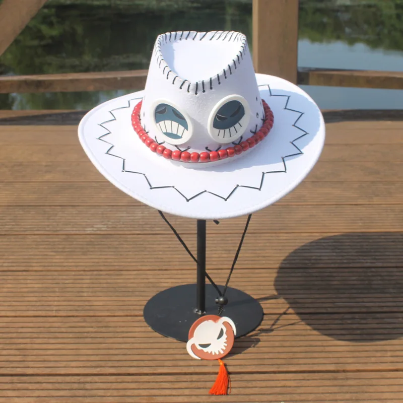  GK-O Portgas D Ace Cowboy Hat Costume Hats White Weard Pirates  Regiment Ace Cosplay Fashion : Clothing, Shoes & Jewelry