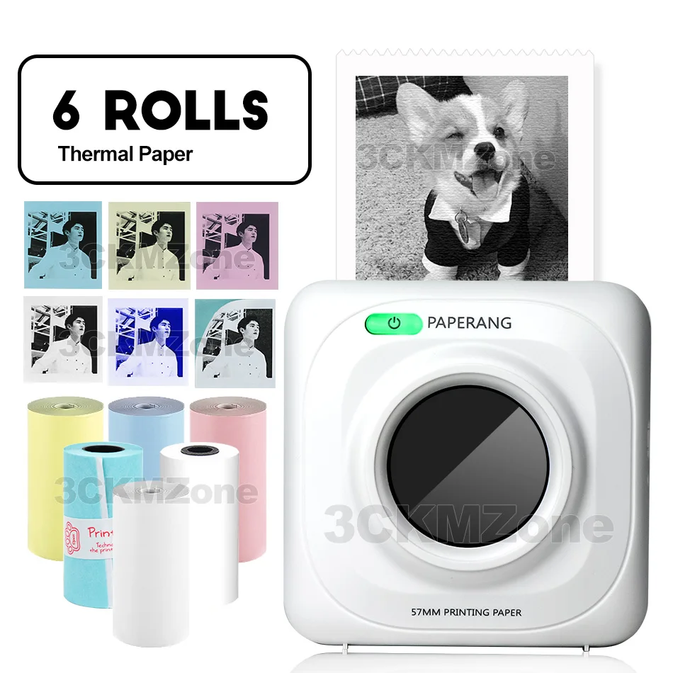 Add 6 Rolls Paper Безчернильный Bluetooth мини Карманный фотопринтер портативный термальный фотопринтер Bluetooth USB для мобильных телефонов Android iOS PC A6 - Цвет: Add 6 Rolls Paper