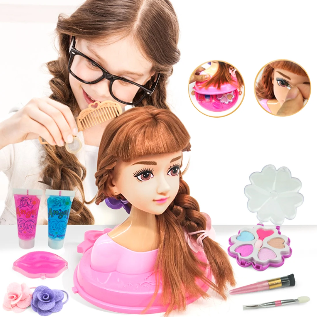 Детская голова модель половина тела кукла игрушка макияж прическа красота моделирование пластиковая игрушка-случайный цвет