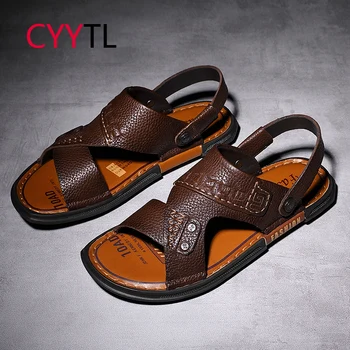 

CYYTL High Quality Men Summer Sandals Genuine Leather Open Toe Slippers Soft Walking Beach Sandalias Hombre Fashion Men Shoes