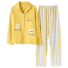 Пижамный комплект с отложным воротником для женщин корейского размера плюс, милая одежда для сна Kawaii Pijama Mujer, домашняя одежда, пижама из хлопка для женщин