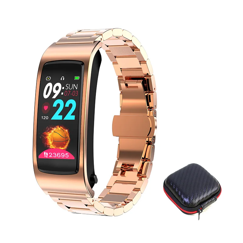 Gold box K11 Bluetooth наушники Смарт часы с Браслет «микрофон» Полный сенсорный экран насыщение кислородом часы группа музыкальный плеер - Цвет: Gold box