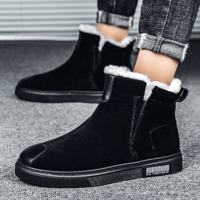 Brand Winter Boots Plush Snow Boots Men Super Warm Outdoor Black Men's Round Toe Slip-On Comfortable Casual Flat Shoes