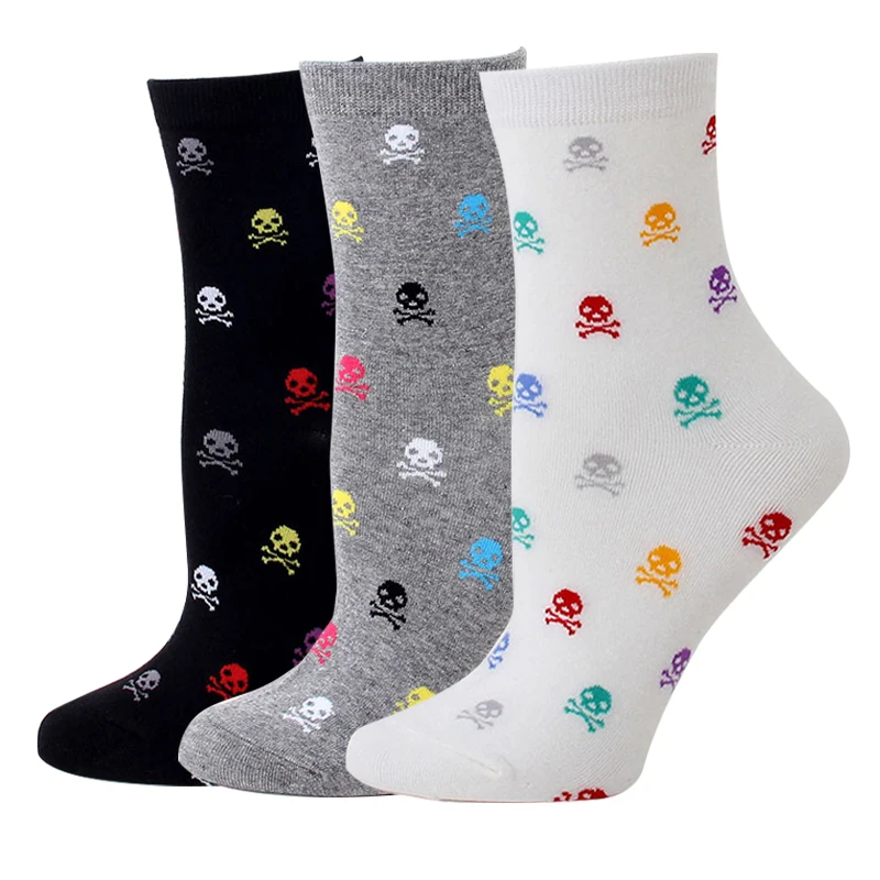 Женские носки, носки для скейтборда, унисекс, Harajuku, цветные, с принтом черепа, зима-осень, теплые носки, модная уличная одежда, 3 пар/лот# F - Цвет: G 3pairs